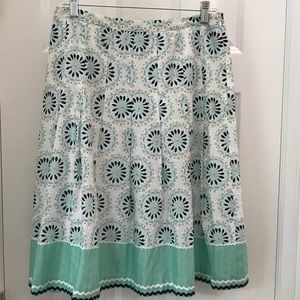 LOFT white and green A-line skirt